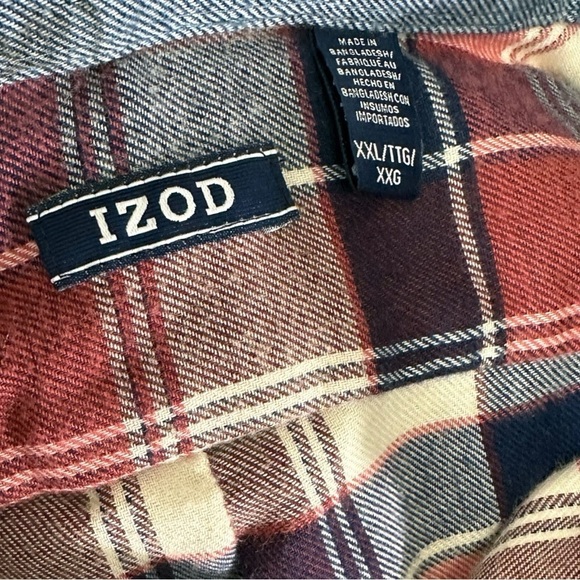 IZOD- Red/Blue Plaid Button Down Casual Shirt - Size XXL - Picture 3 of 7